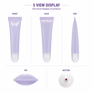 Elegante Tubo Cosmético Morado con Aplicador Roll-On para Crema de Ojos y Bálsamo Labial, 15 ml, Envase de PE Reutilizable - Product Image 2