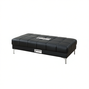 Pouf Extra Large in Pelle Nera con Gambe in Metallo, Sgabello Moderno per Soggiorno - Product Image 1