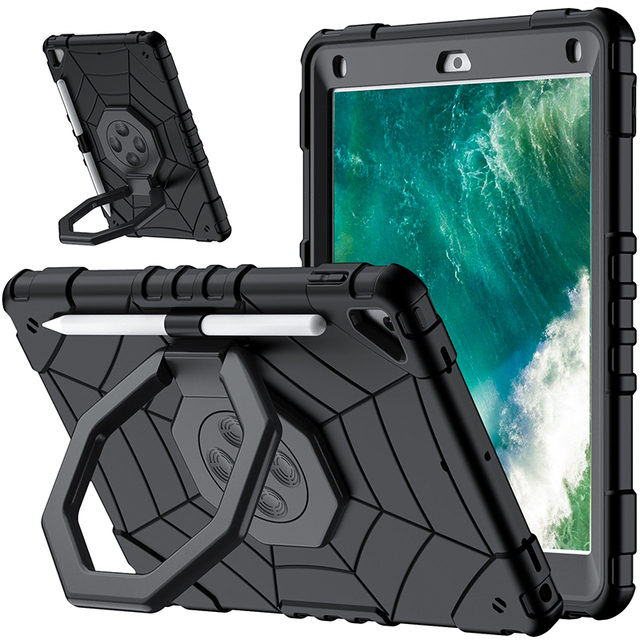 Heavy duty Tablet silicone case for iPad 9.7 inch 6th Gen 2018 5th Gen 2017 with shoulder belt 360 rotate stand