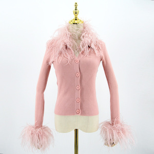 QIUCHEN-suéter de punto QC22015 para mujer, Chaqueta de punto con piel de avestruz, de lujo - Product Image 2