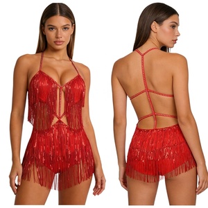 Vestido de baile de salón competitivo al por mayor para mujer, mono brillante con flecos para danza del vientre, tango y cha-cha. - Product Image 2