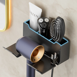 Hair dryer storage rack, no drilling required, bathroom hair dryer storage <b>bracket</b>, wall-mounted hair dryer holder. - Product Image 2