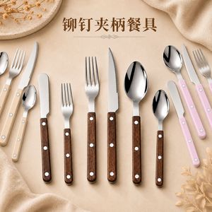 Retro Riveted 430 SS Cutlery <b>Set</b>, Steak Knife Fork Spoon with Willow Nail Handle, Butter Scraper <b>Restaurant</b> Flatware - Product Image 1