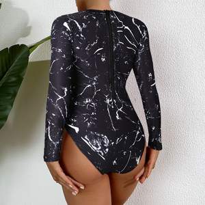 2025 traje de baño de manga larga para mujer traje de baño con cremallera ropa de playa Floral trajes de baño de una pieza al por mayor proveedor personalizado - Product Image 3