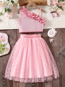 2025 Offre Spéciale mode enfants <span class=keywords><strong>vêtements</strong></span> ensemble de haute qualité enfants princesse Style jupe ensemble sans manches chemise avec jupe deux pièces ensemble - Product Image 6