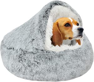 Kleines Hunde- und Katzenbett Rundes Donut-Beruhigungsbett Anti-Angst-Höhlenbett mit Zelt für Wärme und Sicherheit - Product Image 1