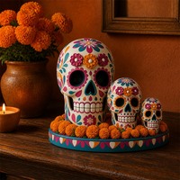 Ensemble de figurines du Jour des Morts en résine sur mesure, lot de trois pièces, groupe de marigolds, service de fabrication OEM pour Halloween et le Nouvel An