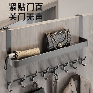 Over Door Clothes Rack Double Layer Gunmetal Gray Hook Type Storage Organizer For Bedroom Closet With Shelf And Hooks - Product Image 3