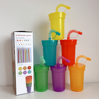 Gobelets à bec verseur néon sans BPA de 12 oz pour enfants, en plastique, avec couvercle et paille
