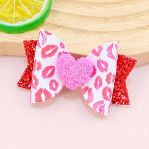 Nuevo Día de San Valentín cuero impreso amor arco xoxo Fiesta infantil fiesta pinza para el cabello accesorios para el cabello - Product Image 4