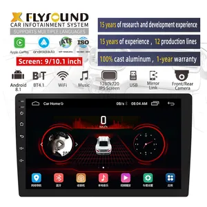 Flysonic rádio automotivo universal 9 polegadas, touch screen, android 9.1, navegação por gps, som estéreo, reprodutor de dvd para carros