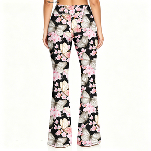 <strong>Women</strong> Fairy Butterfly Flare Pants Digital Print Sakura Floral Bell Bottom Leggings High Rise Stretchy Slim Fit Aesthetic <strong>Trouser</strong> - Product Image 2