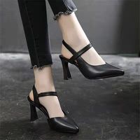 2025 été nouvelles femmes en cuir souple chaussures à talons hauts 34-42 taille pointu Baotou Joker talon épais sans lacet mère sandales automne