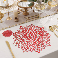 Ensemble de sets de table et sous-verres en PVC motif fleur d'hibiscus, style nordique, bronze ajouré, antidérapant, isolant thermique, vente en gros usine