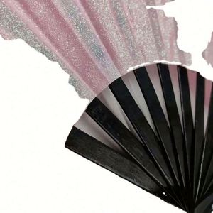 พัดไม้ไผ่พับได้ขนาดใหญ่ สีรุ้งสะท้อนแสง พร้อมซองและกระเป๋า สำหรับงานเทศกาล ของขวัญส่งเสริมการขายสำหรับงานปาร์ตี้ - Product Image 5