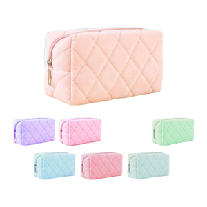 Mode féminine matelassé recyclé coton toile carré cosmétique stockage fermeture à glissière maquillage organisateur étui sac lettre motif - Product Image 1