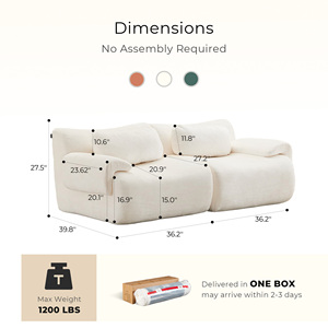 Sofá Seccional Modular Contemporáneo de Dos Plazas, Envasado al Vacío, Chenilla, Sin Montaje, Sofá de Esponja de Alta Densidad para Sala de Estar/Apartamento - Product Image 3