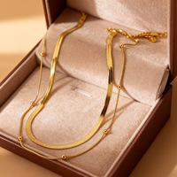 Collier superposé en or pour femme, chaîne délicate à motif chevrons perlée, plaqué or 18 carats, réglable, double couche, cadeau bijou