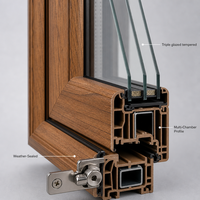 Fenêtre à auvent en PVC à grain de bois personnalisé, triple vitrage en verre trempé pour les projets de construction de villas