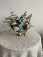 Buket Bunga Buatan 30cm Dusty Blue Wine Red Rose Hydrangea untuk Pernikahan Dekorasi Rumah Pengantin