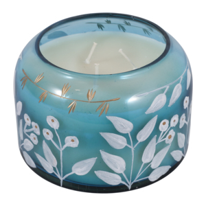 Candela Profumata Maison Illuminare in Vetro Blu con Design Floreale, Candela Decorativa a 3 Stoppini per Soggiorno, Camera da Letto, Bagno - Product Image 2