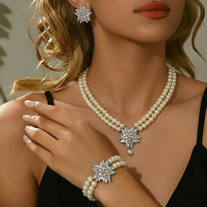 HLC Handmade Rhinestones Crystals Bridal Jewelry Set Wedding Necklace <strong>Earrings</strong> with Pearls Party Jewelry Sets for <strong>Bride</strong> Boutique - Product Image 2