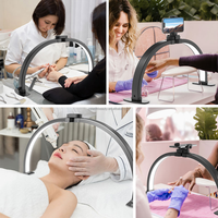 Lampe de bureau LED pliable demi-lune pour manucure, éclairage professionnel pour salon de beauté avec support de téléphone, lampe de table pour extension de cils