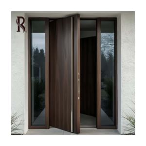 Rising Listo para instalar Villas de diseño contemporáneo Perfil negro Marco de aluminio Entrada frontal Puertas pivotantes para villas y casas - Product Image 1