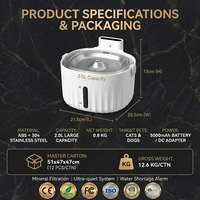 Dispensador Inteligente Inalámbrico de Acero Inoxidable de 2L para Mascotas, Sensor Automático, Bajo Ruido, Filtro de 4 Capas, Inalámbrico, Ajustable, Impermeable, Portátil para Gatos