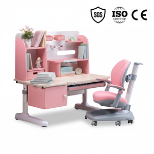 Ensemble bureau et chaise ergonomiques en <span class=keywords><strong>bois</strong></span> pour enfants, réglables en hauteur avec rangement, robustes, pour chambre d'enfant, directement de l'usine - Product Image 1