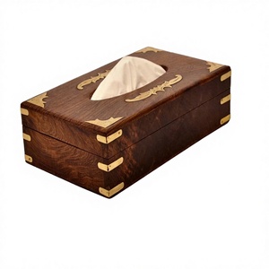 Boîte à mouchoirs en bois éco-responsable avec incrustations en laiton, alternative au décor de cabane avec design rustique en corde, multi-usage - Product Image 2