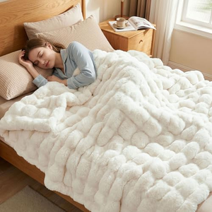 Luxury Skin- Friendly Weighted Warm Cozy Faux Fur Ripple Blanket Home Sofa <b>Bed</b> Room Fluffy <b>Throw</b> Blanket for Winter - Product Image 4