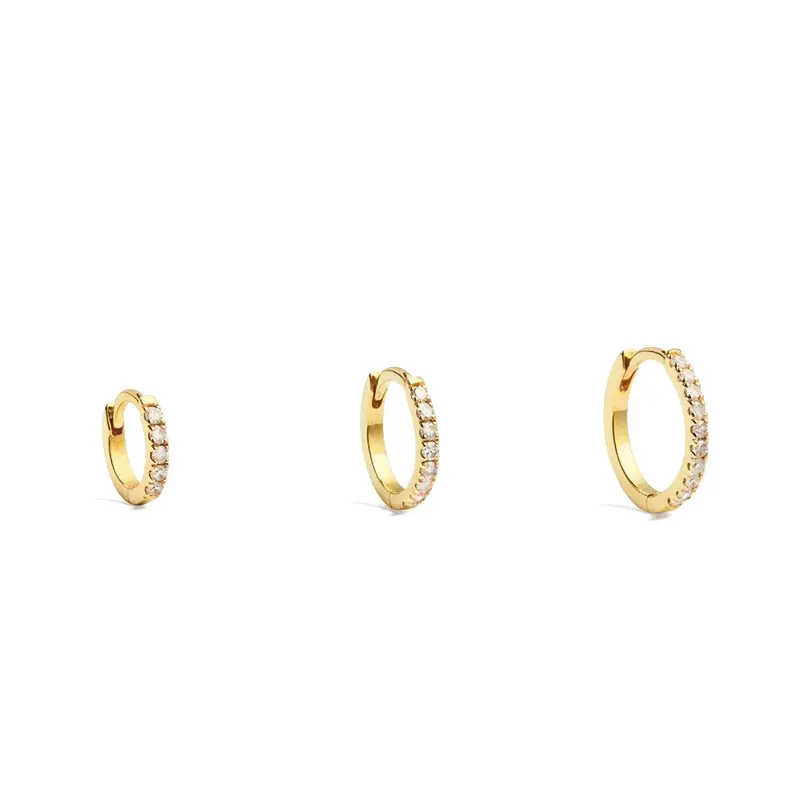 Gemnel Wholesale Gold Jewelry 925 Sterling Silver 8mm/10mm/12mm diamond huggie hoop earrings