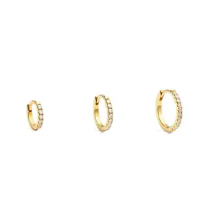 Gemnel Wholesale Gold Jewelry 925 Sterling Silver 8mm/10mm/12mm Diamond Huggie Hoop Earrings