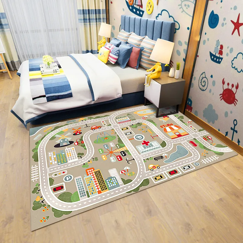 Vente chaude enfants tapis tapis tapis de jeu amusant Playtime City design tapis pour enfants et enfants bébé tapis de sol pour chambre salle de jeux