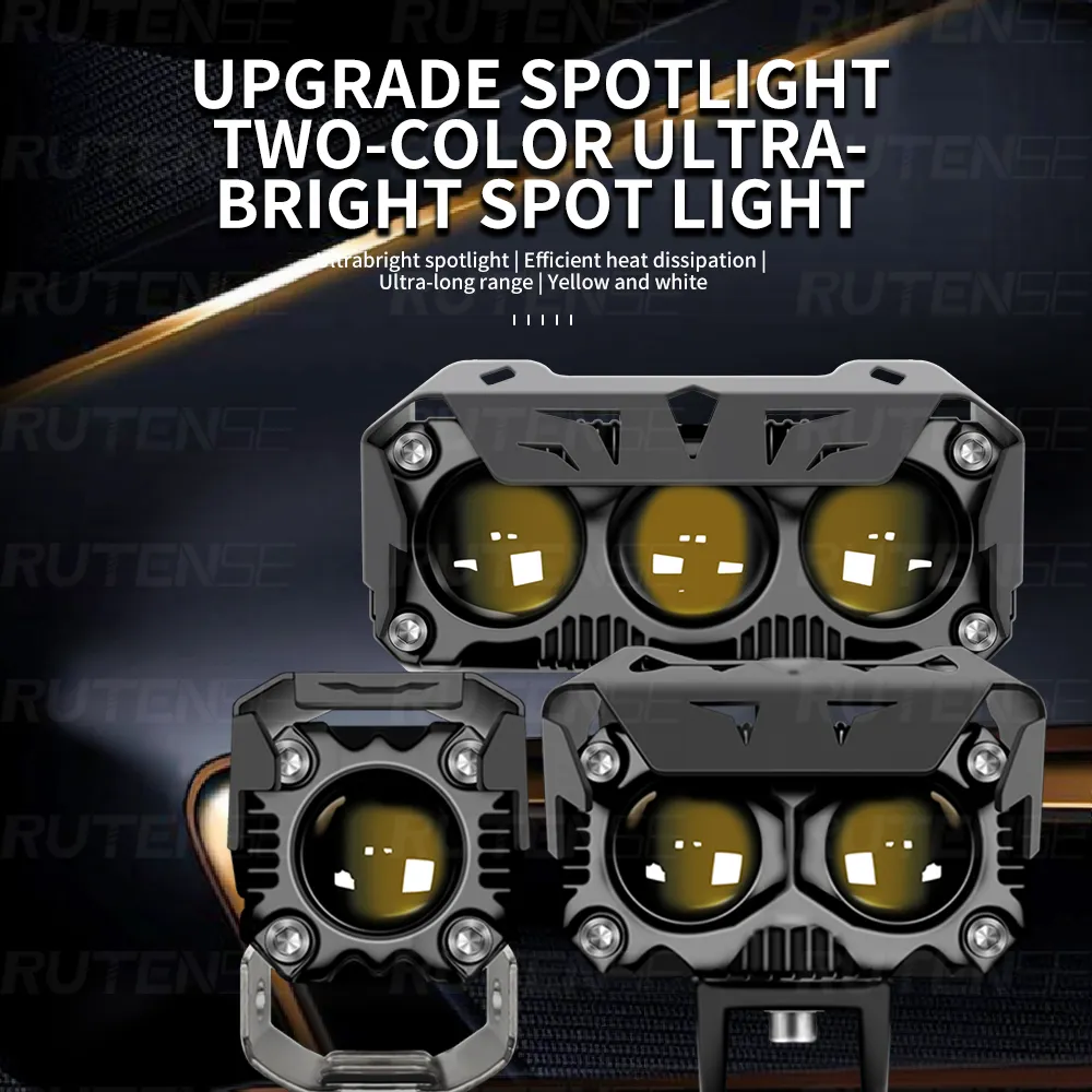 Rutense Groothandel Motorlampen Led Koplamp Dual Color Led High Beam Led Motorfiets Mistlampen Led Spotlight