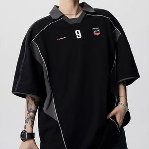 T-shirt style maillot pour homme, color block, vintage, sportif, moto, manches courtes, personnalisable, mode, maillot d'été à manches cinq-quarts - Product Image 5