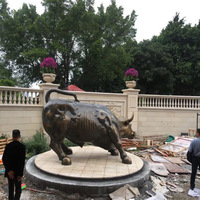 Wall Street Bull Sculpture Bronze Outdoor Garden Floor Mount Animal Figure Gray Gold HX11C