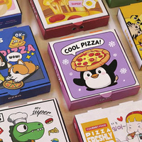 Boîte d'emballage pour pizza personnalisée avec impression de dessins animés, production rapide en 72h, boîte à emporter en carton ondulé recyclé, imperméable et anti-écrasement