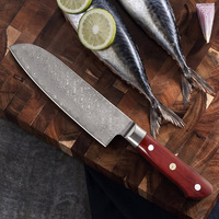 KEENHOPE Set Pisau Dapur Profesional Jepang 7pcs Damascus 67 Lapisan VG10 10Cr15CoMoV Inti Baja Chef Santoku Gagang Kayu Cendana