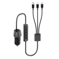 Cargador de Coche SUNDA 3 en 1 con Cable Espiral PD, Cargador Rápido Tipo C con Adaptador USB para Teléfonos Móviles