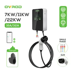 Ovrod stasiun pengisian daya kendaraan elektrik cepat Wallbox 11kw 22kW dengan pengisi daya 5M tipe 2 Gun layar 4.3In 32a 7 Kw Ev