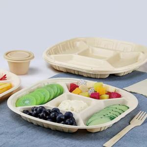 Contenants jetables pour restaurant, assiettes en plastique, boîtes à salade à 2 compartiments, boîtes alimentaires écologiques à emporter avec couvercles - Product Image 4