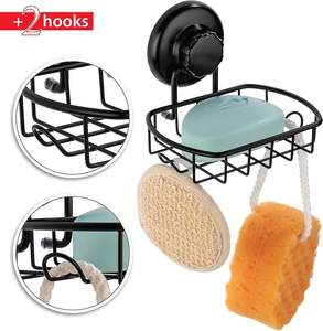 Accessoires noirs Porte-<span class=keywords><strong>savon</strong></span> à <span class=keywords><strong>ventouse</strong></span> avec crochets Porte-<span class=keywords><strong>savon</strong></span> de douche à <span class=keywords><strong>ventouse</strong></span> sous vide super puissant - Product Image 3