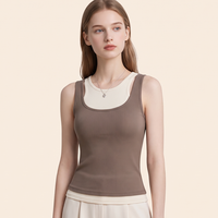 Débardeur Thermique Femme Tendance, Sans Manches, Double Couche, Côtelé, Respirant, Mélange de Laine, avec Coussinets de Soutien-Gorge Intégrés, Chaud pour l'Hiver
