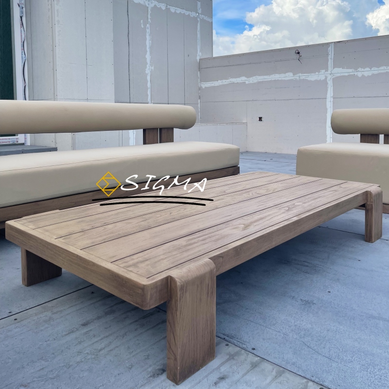 Luxury Modern Sofa Set Patio Sets Outdoor Furniture Garden Sofa Teak Wood with Fire Pit Table 1pc