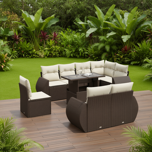 Ensemble de canapés de jardin modulaires en rotin PE brun, mobilier d'extérieur au design contemporain, coussins en mousse haute densité, pour usage extérieur - Product Image 2