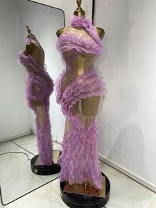 Nuovo Abito <span class=keywords><strong>da</strong></span> <span class=keywords><strong>Sera</strong></span> per Adulti, Vestito Trasparente in Rete con Strass Viola, Abbigliamento Sexy Notturno - Product Image 6