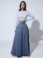 Robe en jean bleu classique moulante taille haute sexy mi-longue