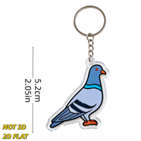 Porte-clés en acrylique en forme de pigeon, motif oiseau bleu avec anneau métallique, accessoire léger et original